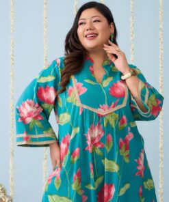 Alternative view of Rama Green Festive Co-ord Set With Bright Floral Print