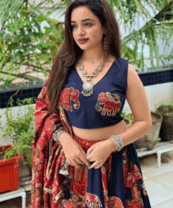 Deep Blue Elephant Applique Pure Reyon Lehenga Set