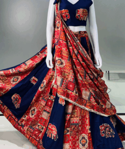 Alternative view of Deep Blue Elephant Applique Pure Reyon Lehenga Set