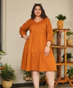 TAN TIERED LINEN DRESS - PLUS SIZE