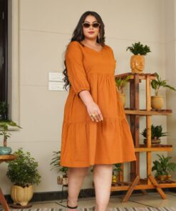 Alternative view of TAN TIERED LINEN DRESS - PLUS SIZE
