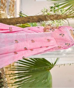 Alternative view of Linen saree with floral and digital prints