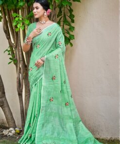 Linen saree with floral and digital prints