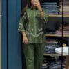 Olive Green embroidered cotton co-ord set