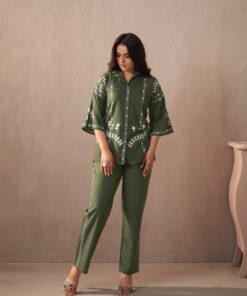Alternative view of Olive Green embroidered cotton co-ord set