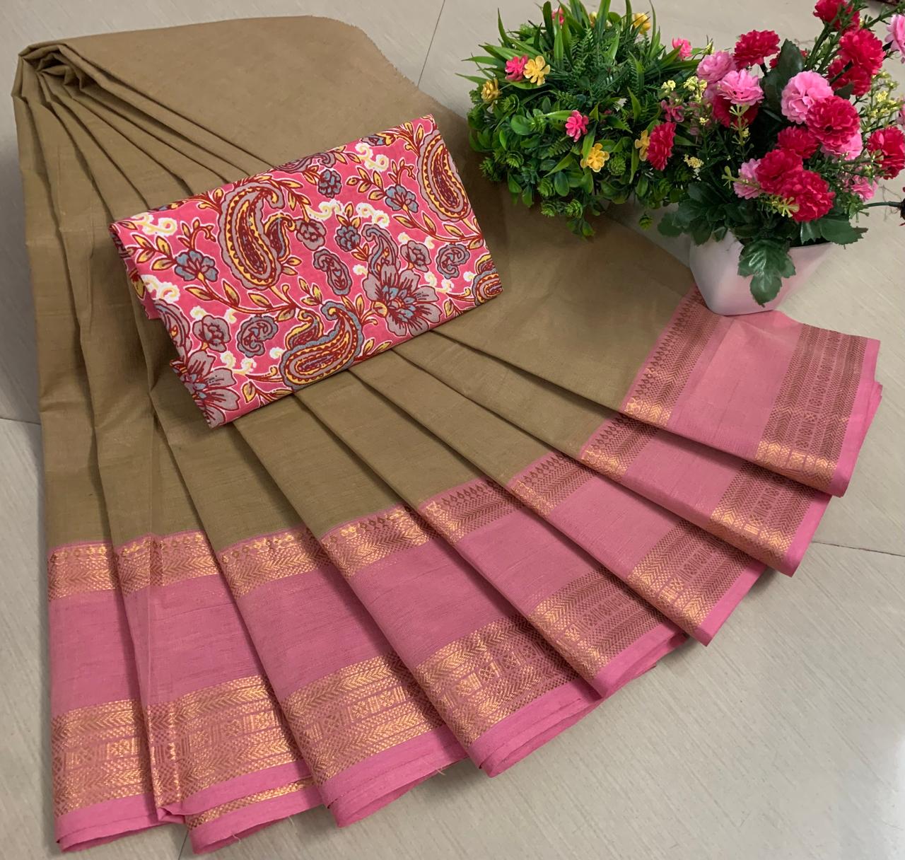 Premium Pure Chettinad Cotton Sarees with Kalamkari Blouse - Image 4