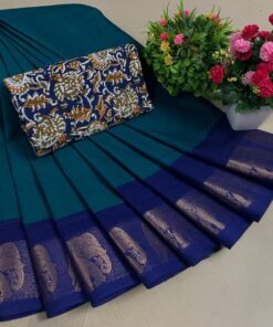 Alternative view of Premium Pure Chettinad Cotton Sarees with Kalamkari Blouse