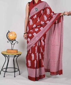 Alternative view of Wine Echo Mulmul Cotton Saree
