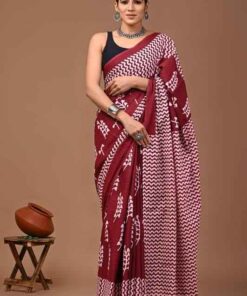 Wine Echo Mulmul Cotton Saree