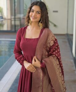 Beautiful Cotton Anarkali Deep Neck Kurti Set
