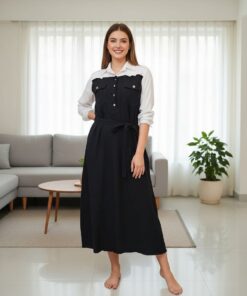 Long Denim Dress with Belt