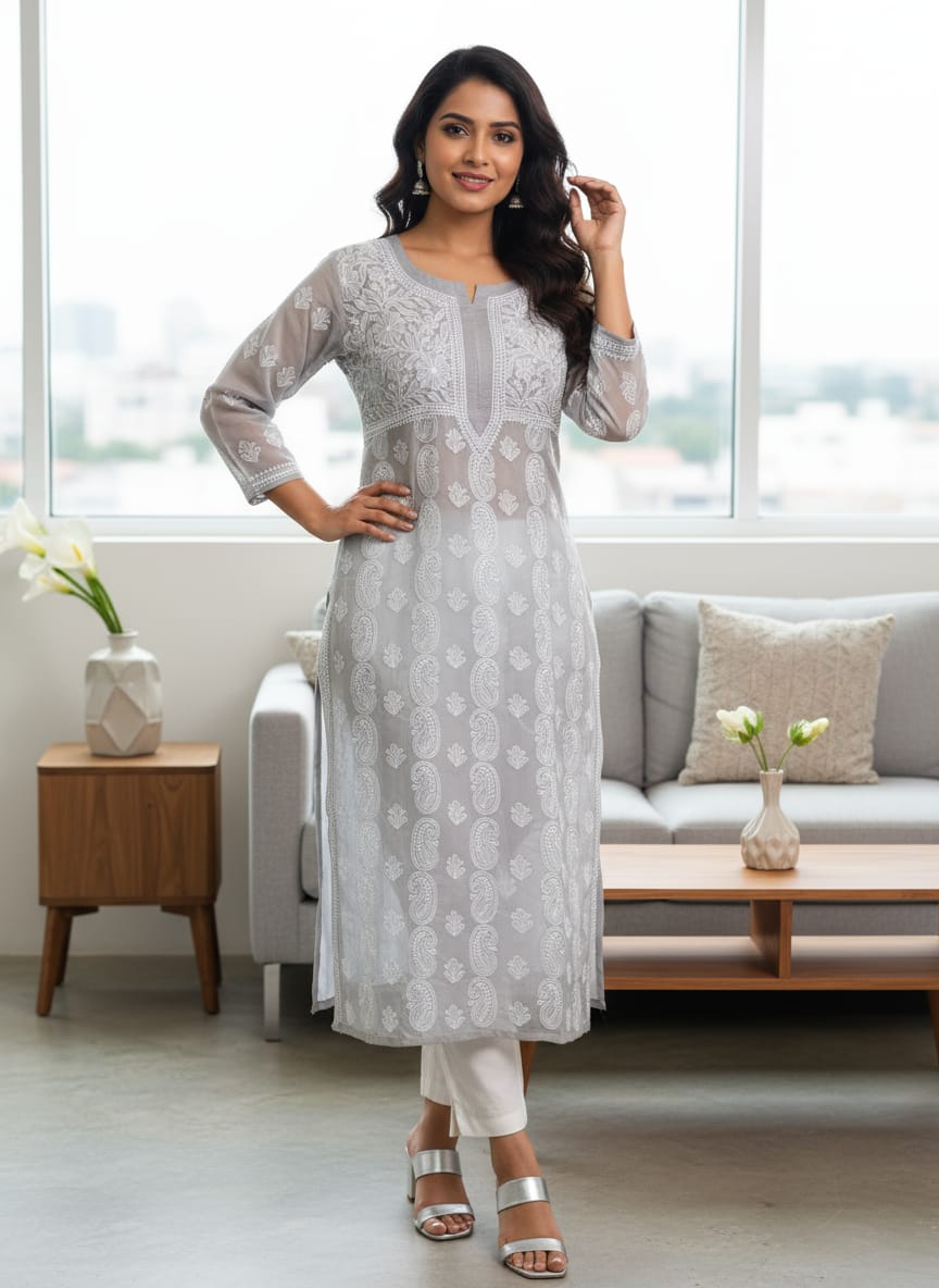 Premium Voile Cotton Chikankari Kurti