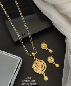 AD Micro Gold Delicate Chain Pendant Set