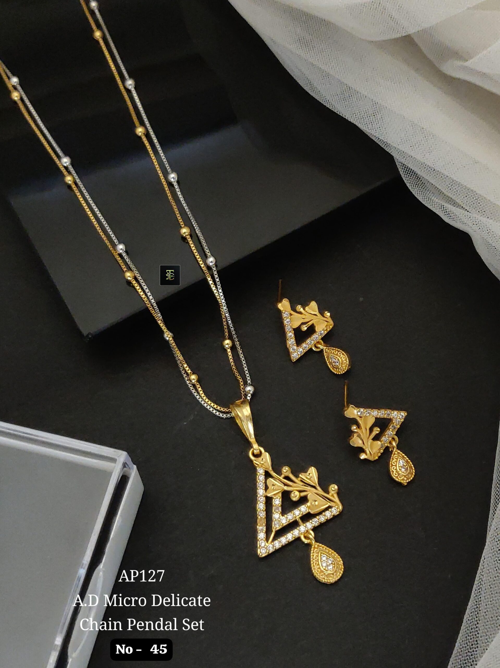 AD Micro Gold Delicate Chain Pendant Set