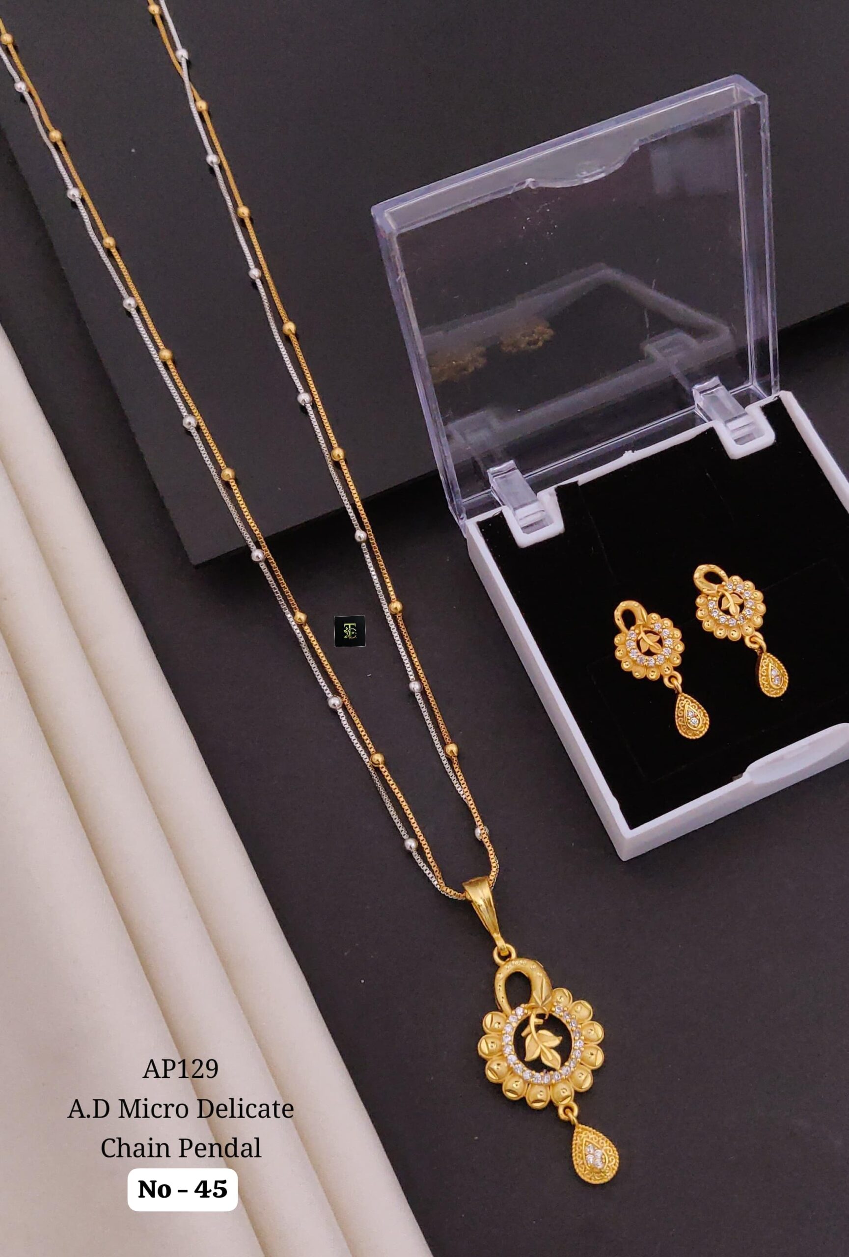 AD Micro Gold Delicate Chain Pendant Set