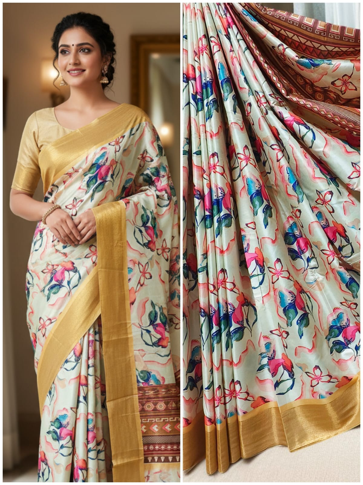 Cherry Fancy Jari Tissue Border Saree