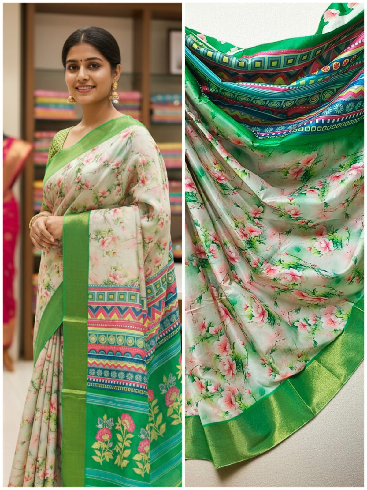 Cherry Fancy Jari Tissue Border Saree