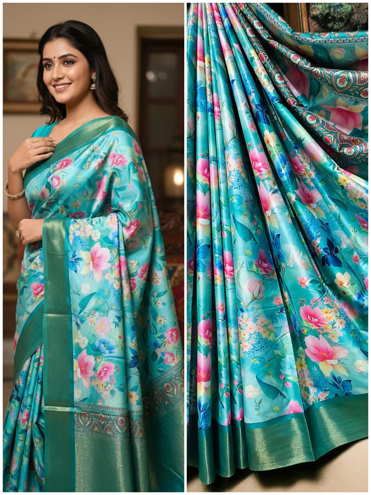 Cherry Fancy Jari Tissue Border Saree