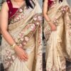 Stunning Cut Work Visca Slub Silk Saree