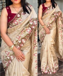 Stunning Cut Work Visca Slub Silk Saree