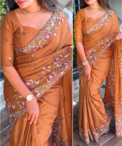 Stunning Cut Work Visca Slub Silk Saree