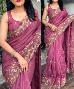 Stunning Cut Work Visca Slub Silk Saree