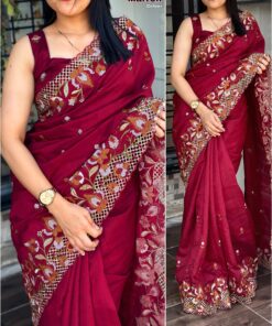 Stunning Cut Work Visca Slub Silk Saree