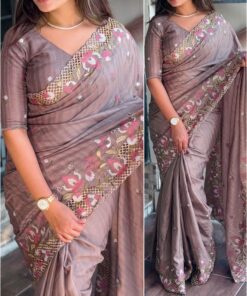 Stunning Cut Work Visca Slub Silk Saree