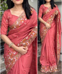 Stunning Cut Work Visca Slub Silk Saree