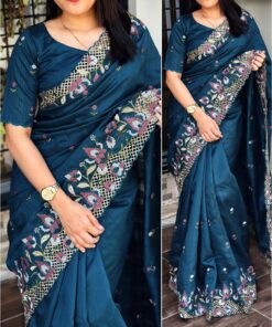 Stunning Cut Work Visca Slub Silk Saree