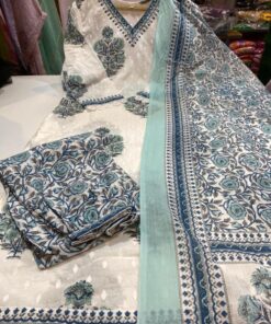 Alternative view of Elegant White-Grey Floral Anarkali Suit Set