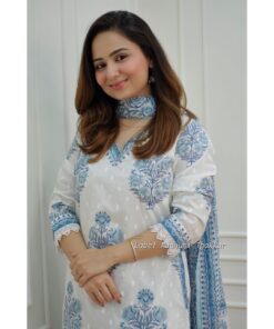 Elegant White-Grey Floral Anarkali Suit Set