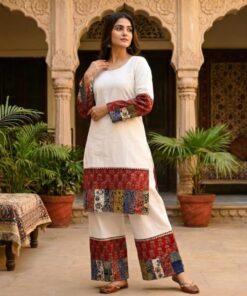 Ajrakh Natural Dye Multi with Plain Cord Set